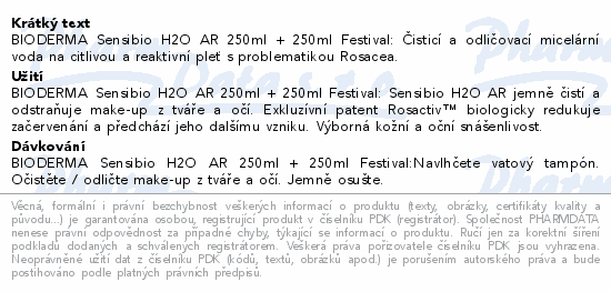 BIODERMA Sensibio H2O AR 250ml 1+1 Festival