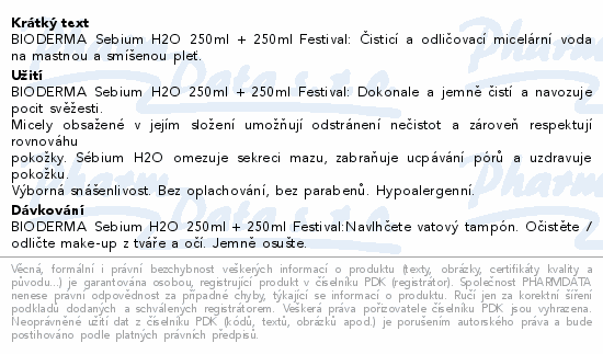 BIODERMA Sébium H2O 250ml 1+1 Festival